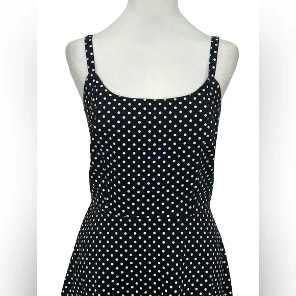 K & Co Polka Dot Dress Black White Fit Flare Sleeveless 10 Wedding Guest Retro - Picture 3 of 8